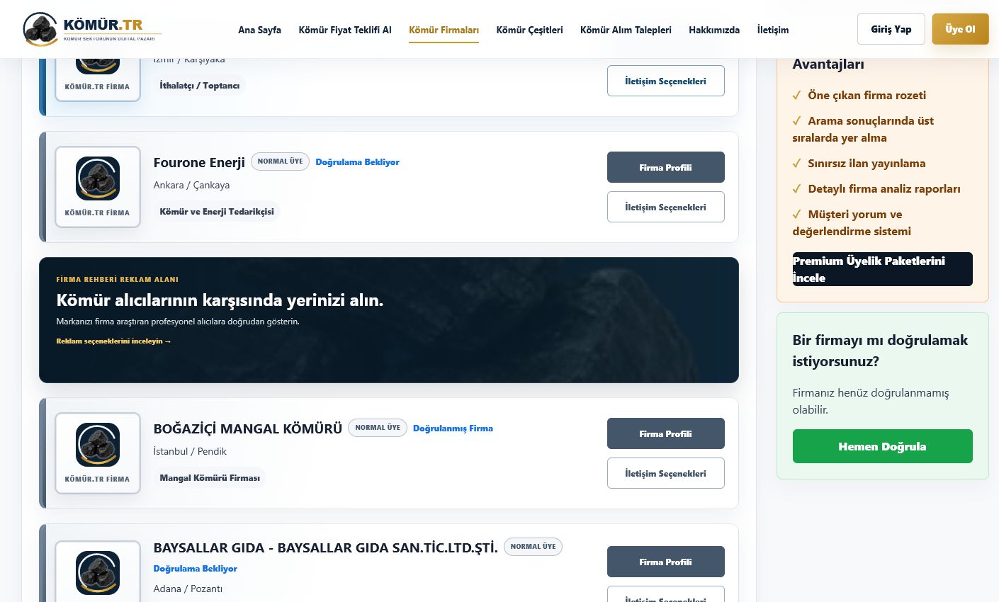 Firma rehberinde dördüncü firmadan sonraki reklam alanı ekran görüntüsü